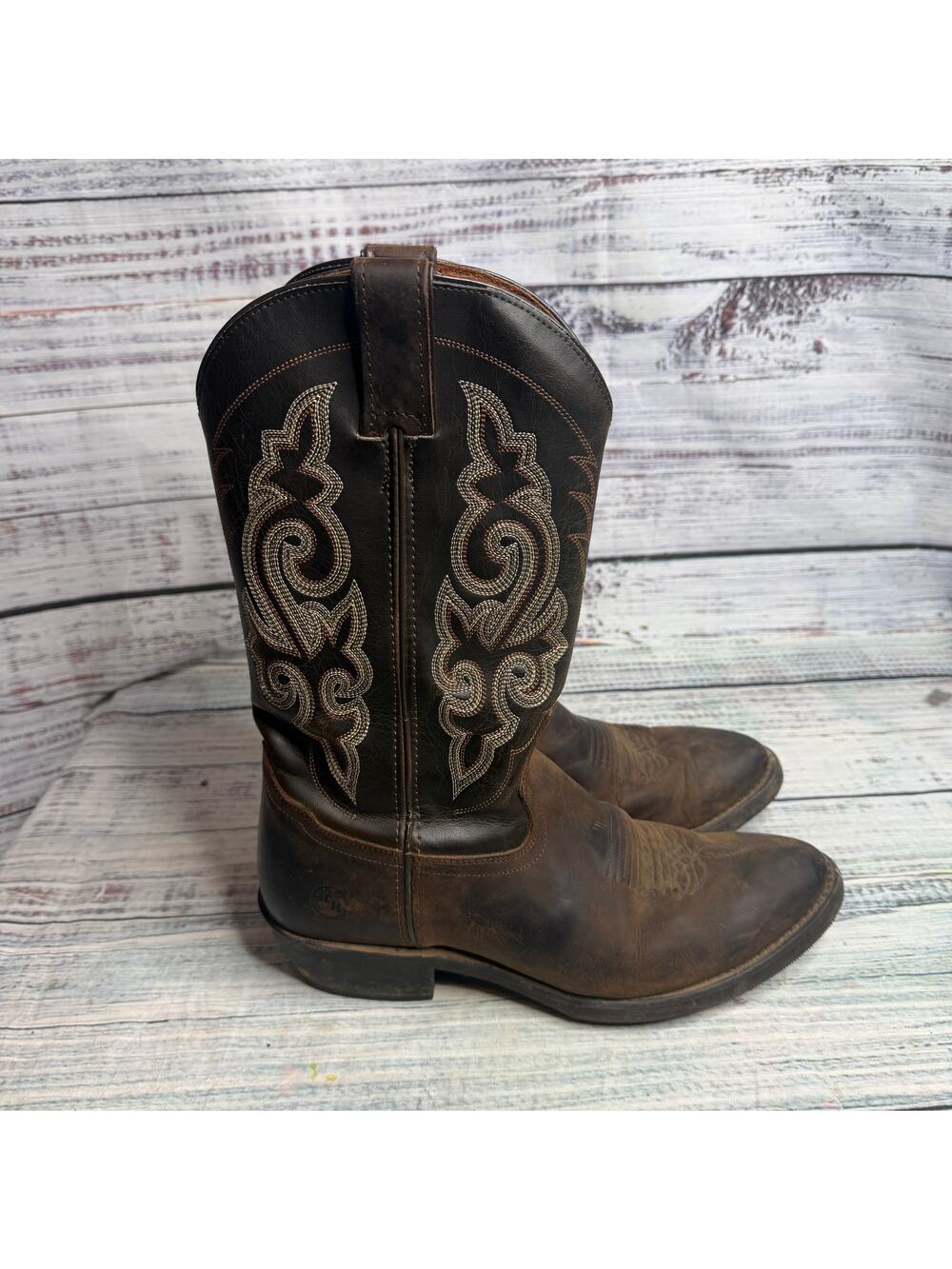 Double H Brown Leather Western Cowboy Boots Men's 8.5 EE USA Made